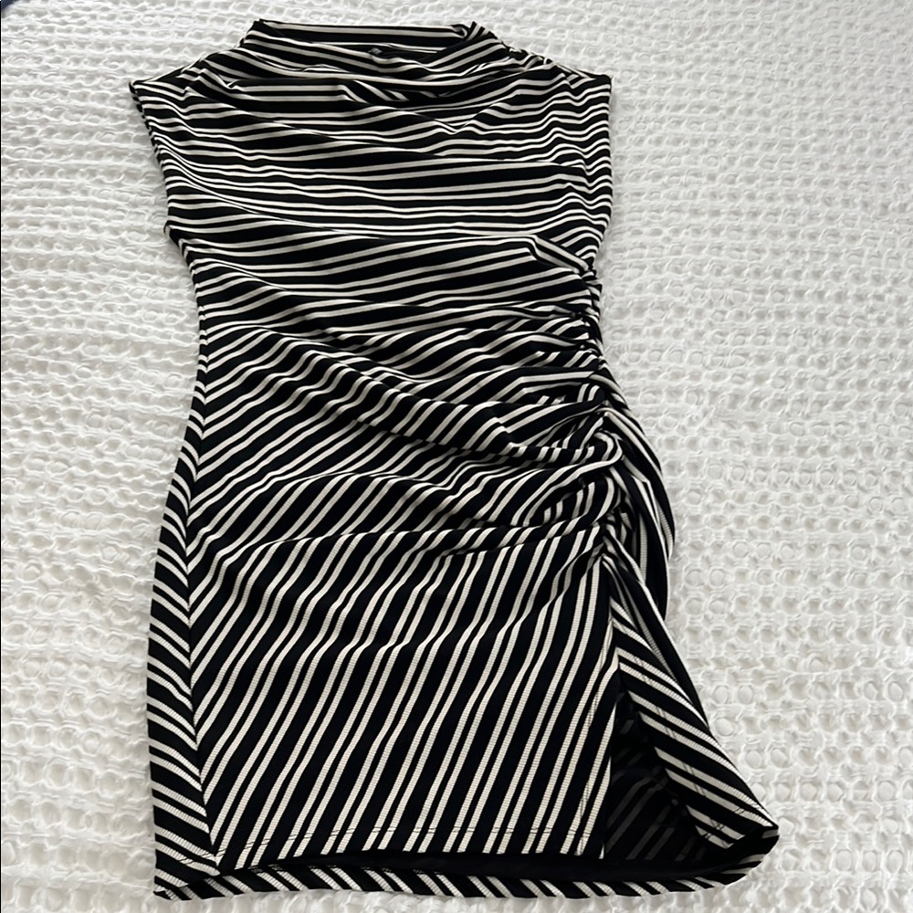 Anthropologie Black and White Striped Mini Dress NWT bodycon